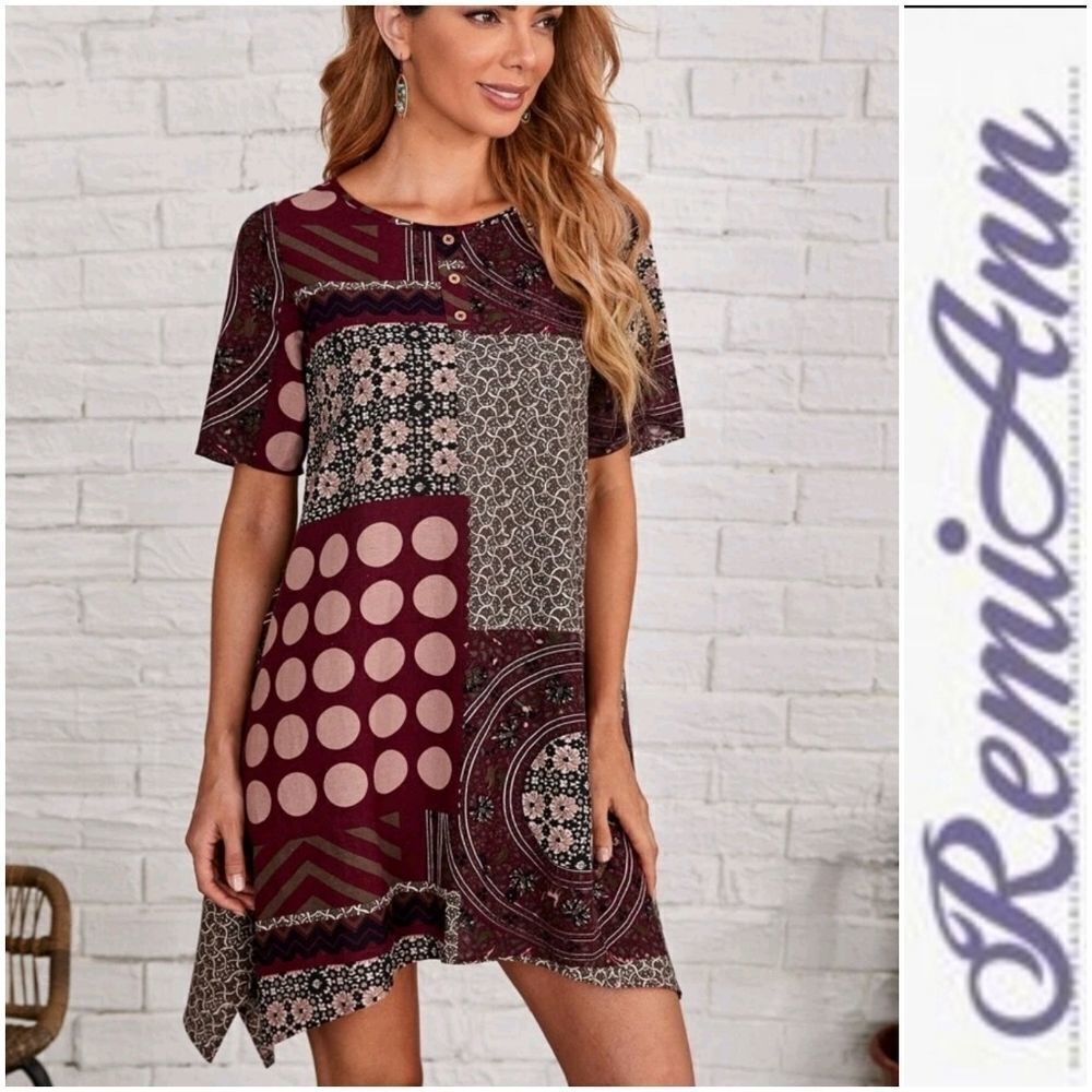 Asymmetrical Hem Polka Dot & Floral Print Dress